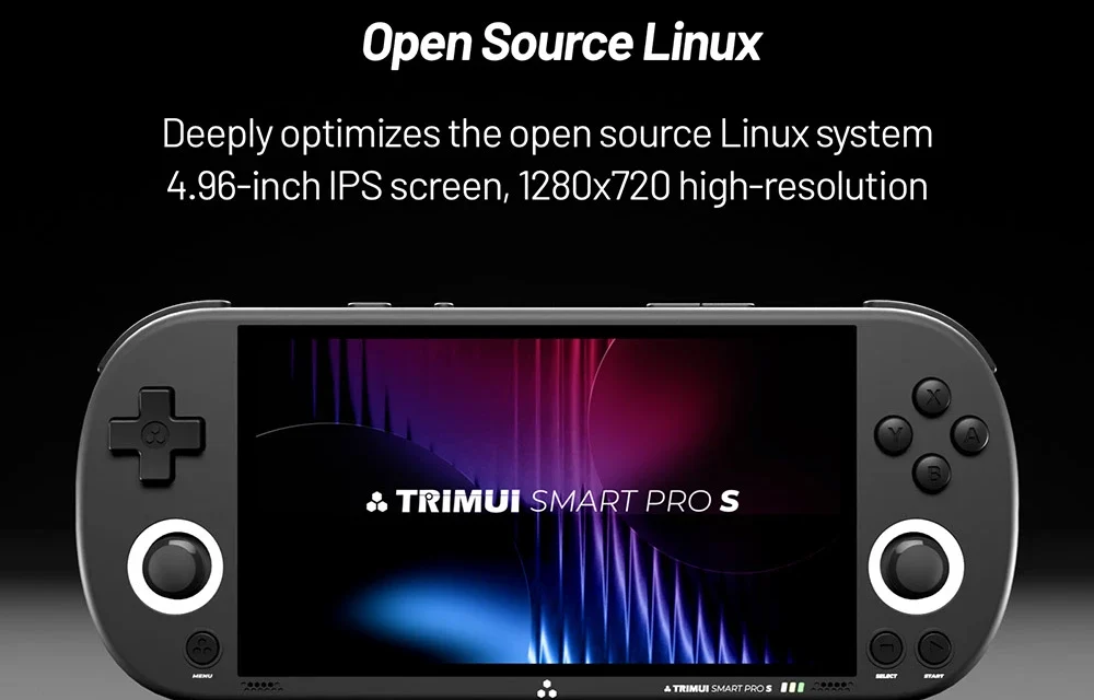 Trimui Smart Pro S kézi játékkonzol: 256GB TF kártya, 4.96″ IPS kijelző, 36 571 Ft