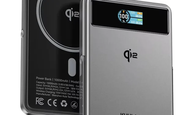 KUULAA KL-YD92 10000mAh mágneses vezeték nélküli power bank okos kijelzővel a kinadroidon