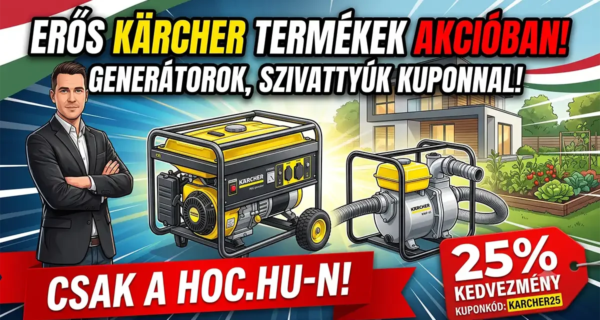 Kärcher akciók a HOC.hu n hordozható generátorok és profi vízszivattyúk kedvező áron