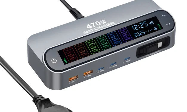 GaN Tech Bakeey YMX LCD 470W 6 portos GaN töltő digitális kijelzővel bemutató