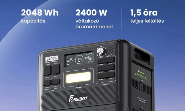 FOSSiBOT F2400 hordozható erőmű 2048 Wh LiFePO4 akkuval és 2400 W teljesítménnyel