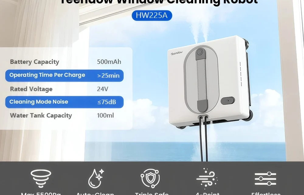 Teendow HW225A robot ablaktisztító 5500Pa szívóerővel és dupla vízsugárral