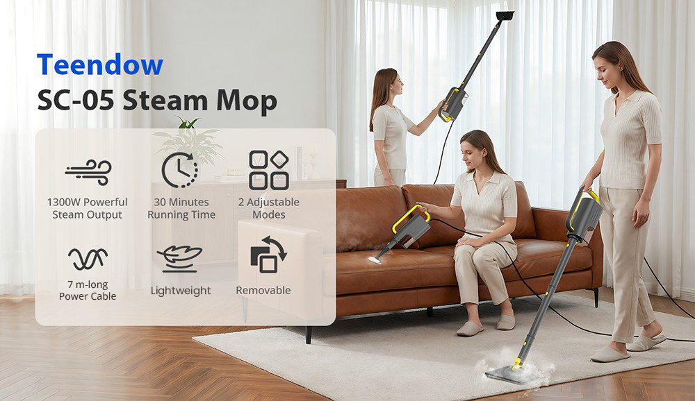 A Teendow SC 05 gőztisztító 1300W os erő a padlótisztításban