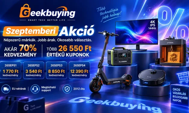 Geekbuying szeptemberi akciók akár 70% kedvezmény és 26 550 Ft kupon 2026 ig