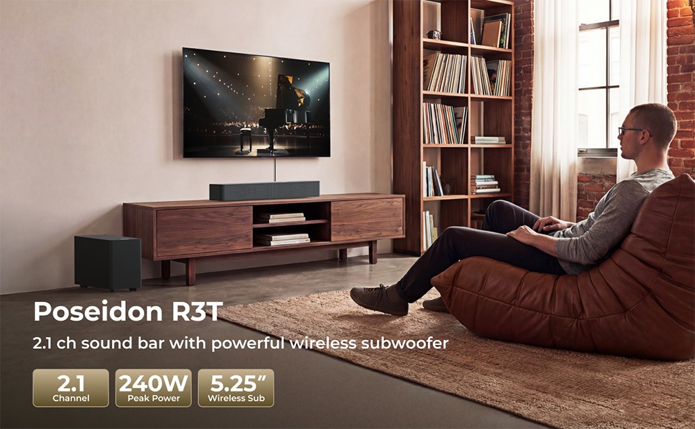 ULATIMEA Poseidon R3T 2.1ch Soundbar mélynyomó 240W app Bluetooth 6.0 hangrendszer akcióban