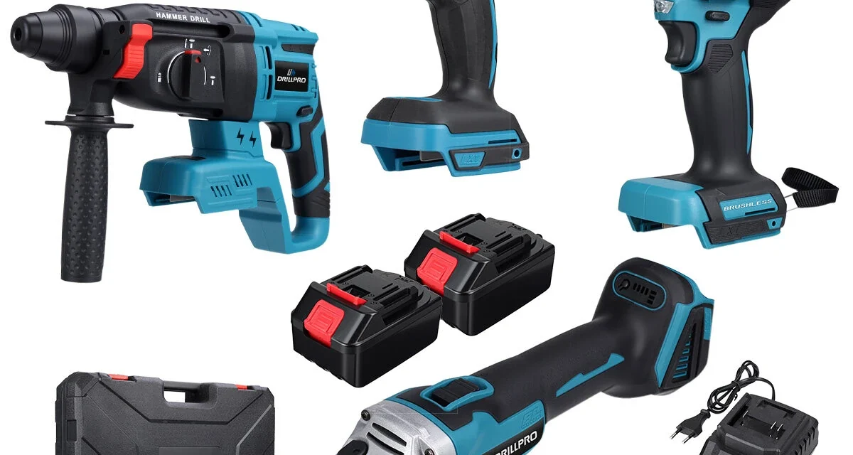 Drillpro 4 az 1 ben akkus szerszámkészlet sarokcsiszoló fúró ütvefúró és ütvecsavarozó egyben