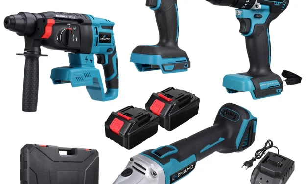 Drillpro 4 az 1 ben akkus szerszámkészlet sarokcsiszoló fúró ütvefúró és ütvecsavarozó egyben