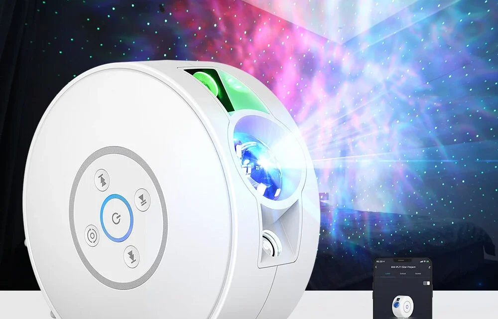 BlitzWill BW PLT2 okos csillagprojektor galaxis a szobában Bluetooth hangszóróval