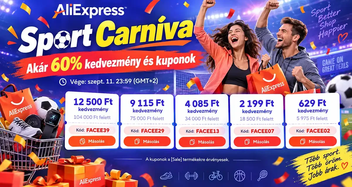 AliExpress Sport Carnival akár 60% kedvezmény és extra kuponok