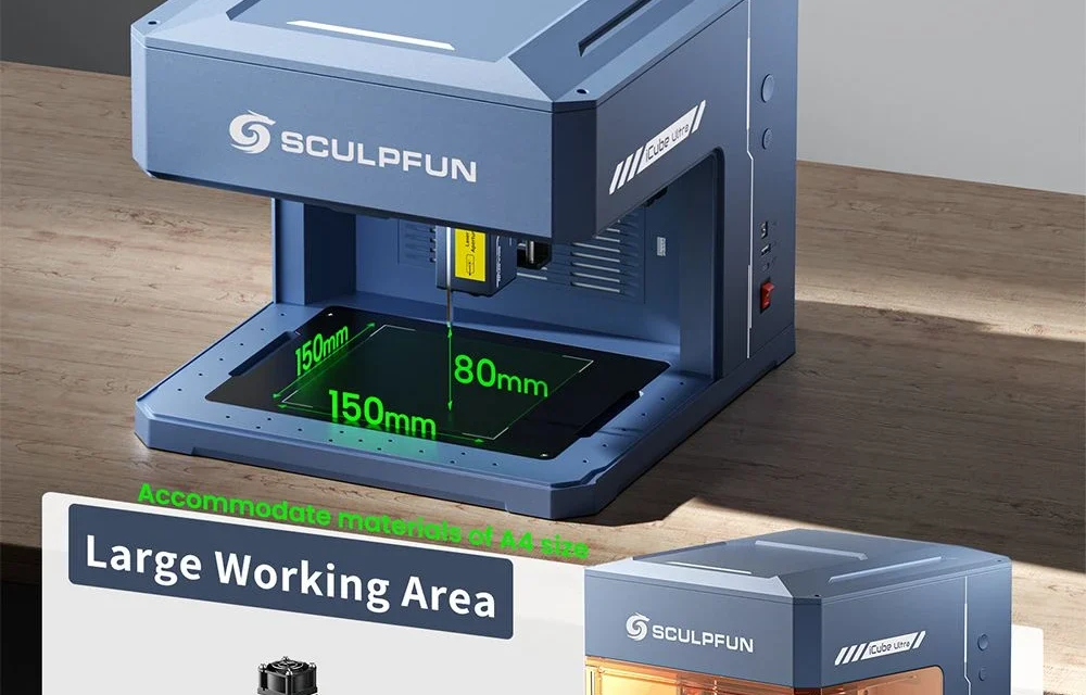 SCULPFUN iCube Ultra 12W lézergravírozó – Autofókuszos, zárt rendszerrel