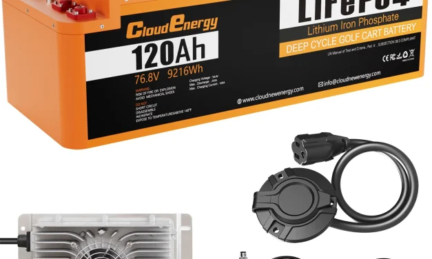 Cloudenergy GFS72-120 LiFePO4 golfkocsi akkumulátor: 72V, 120Ah és 6000 ciklus